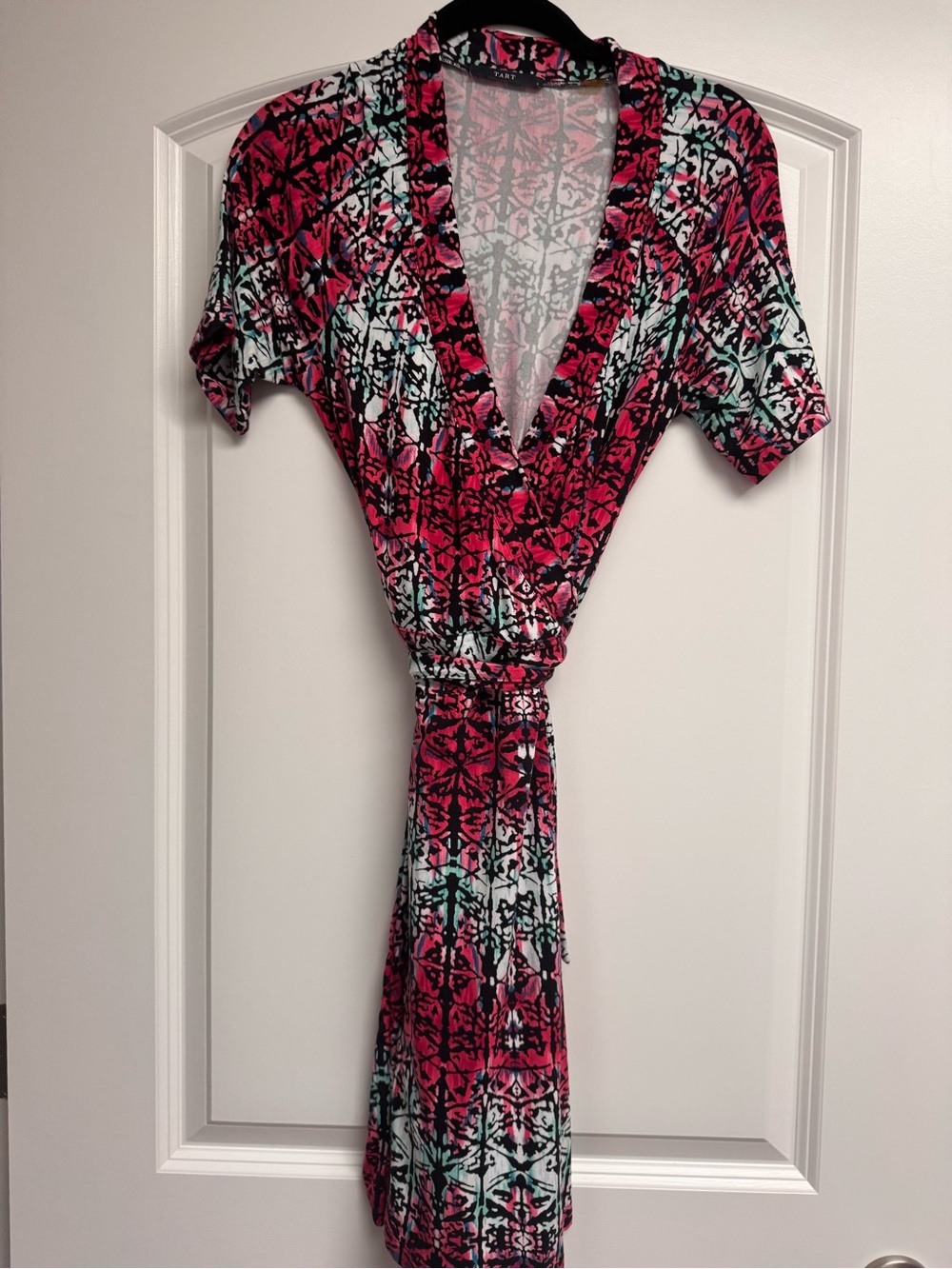 Tart Pink and Teal Printed Wrap Dress